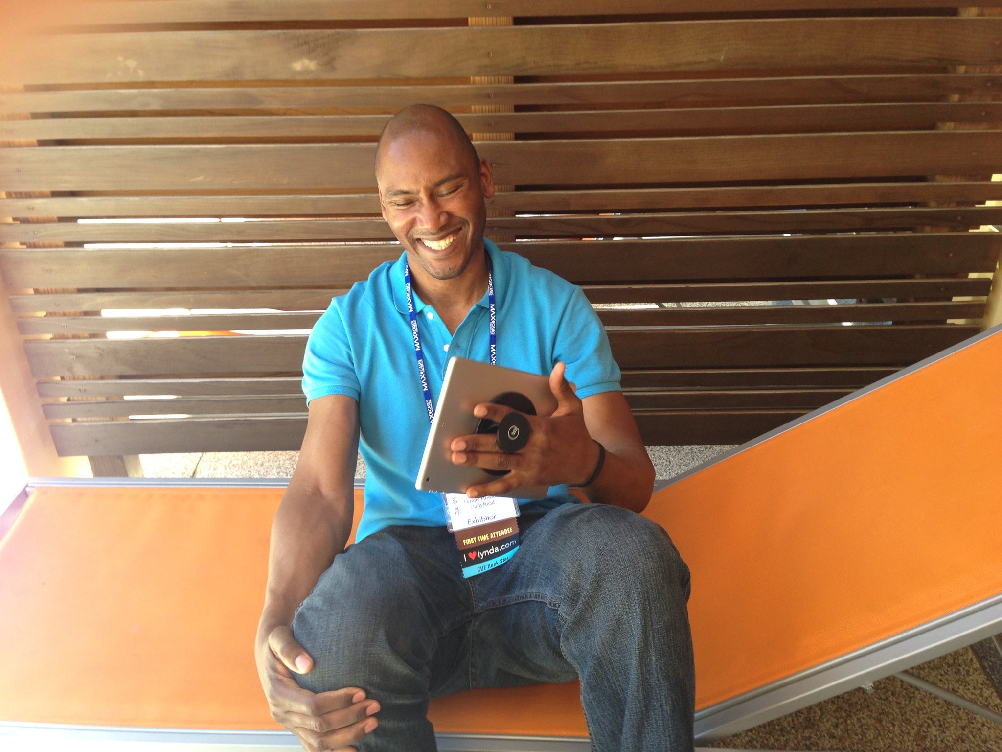 Holding hands with G-Hold tablet holder: Tyrone Howard