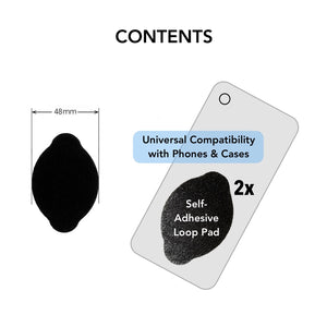 Removable phone grip for wireless charging with MagSafe case, attachment using VELCRO brand self adhesive velour pads for attaching ergonomic phone holder, strong loop pads